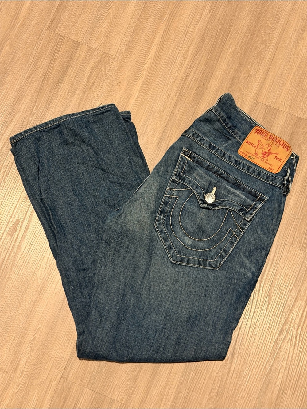 True Religion Mens Gray Straight Leg Jeans Made in USA Size 32 Faded Denim